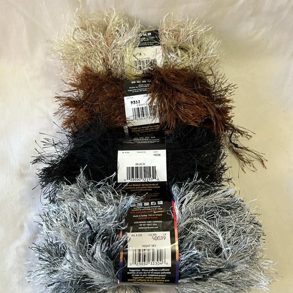 New Lion Brand Fun Fur Stripes, Fun Fur Prints and Fun Fur Eyelash Yarn-4 Skeins